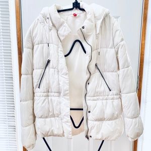 H&M women's white zipper hooded puffer jacket warm winter coat warm